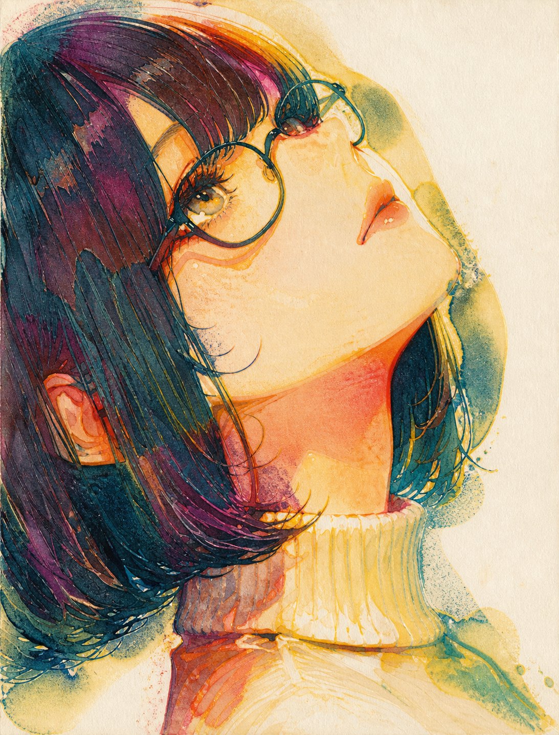 黏性印刷风格插画：流动晕染渐变