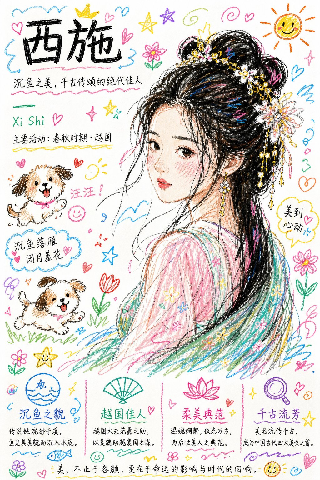 用彩色潦草小狗线条风格创作：童趣doodle加入，故意无章法、凌乱草率。 4
