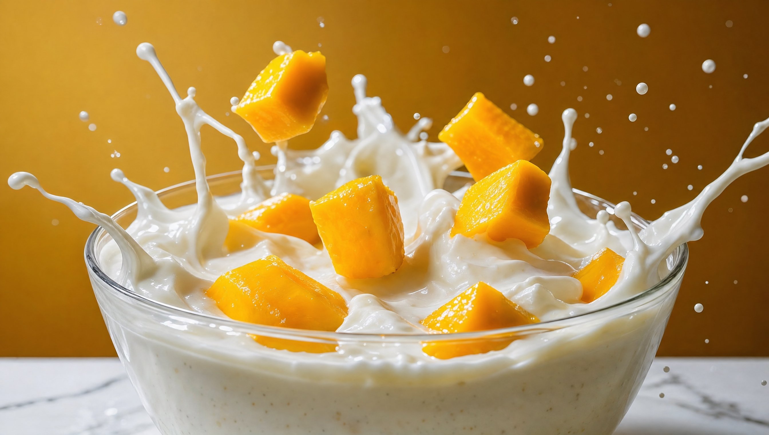 [food item] splashing into [liquid type], captured at the exact moment of impact, dynamic splash... 3