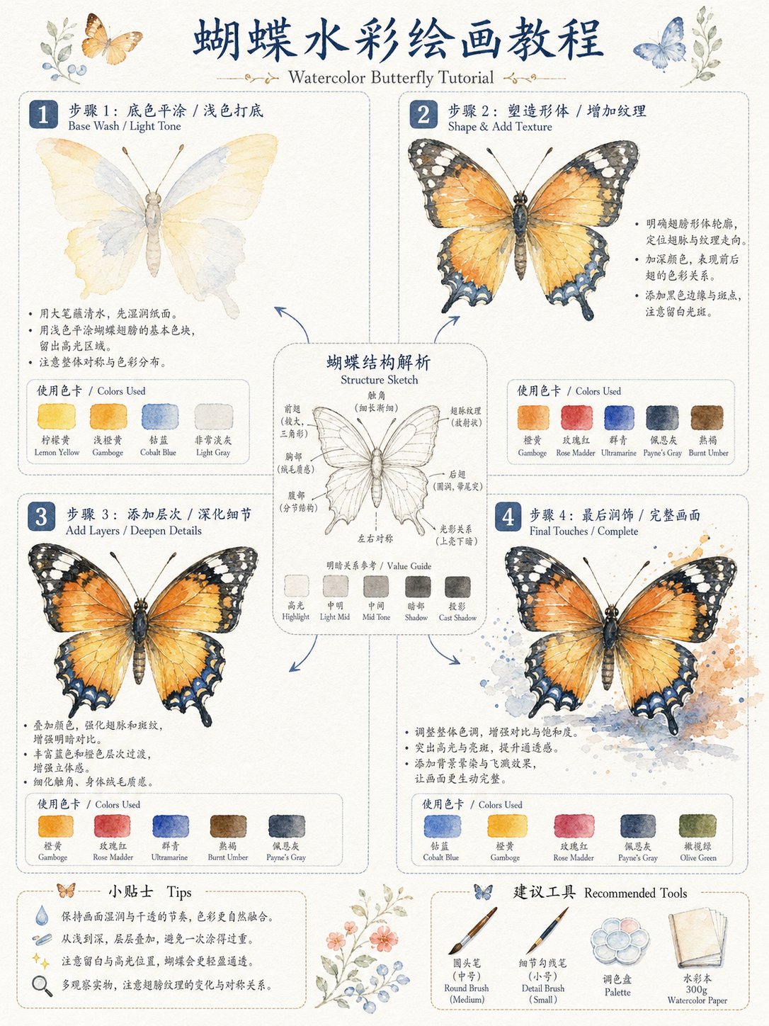 玫瑰水彩4步绘画教程海报设计 1