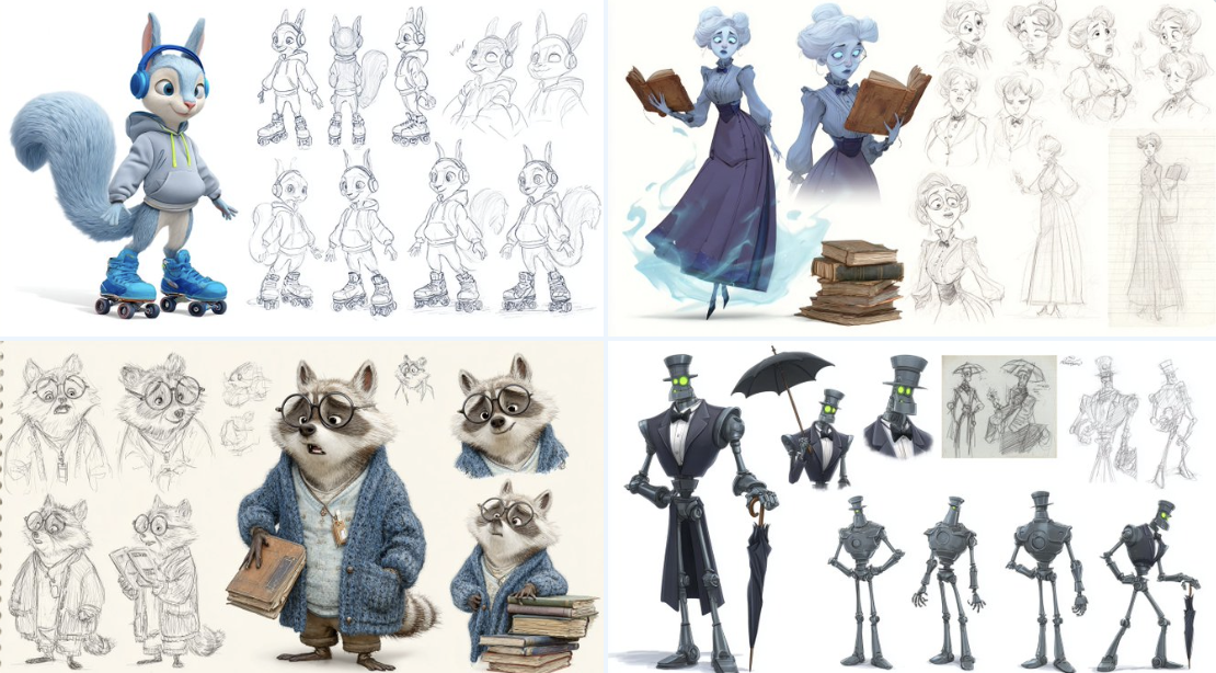 Pixar-style character sheet