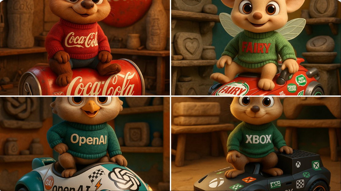 3D cartoon animal characters for branding.