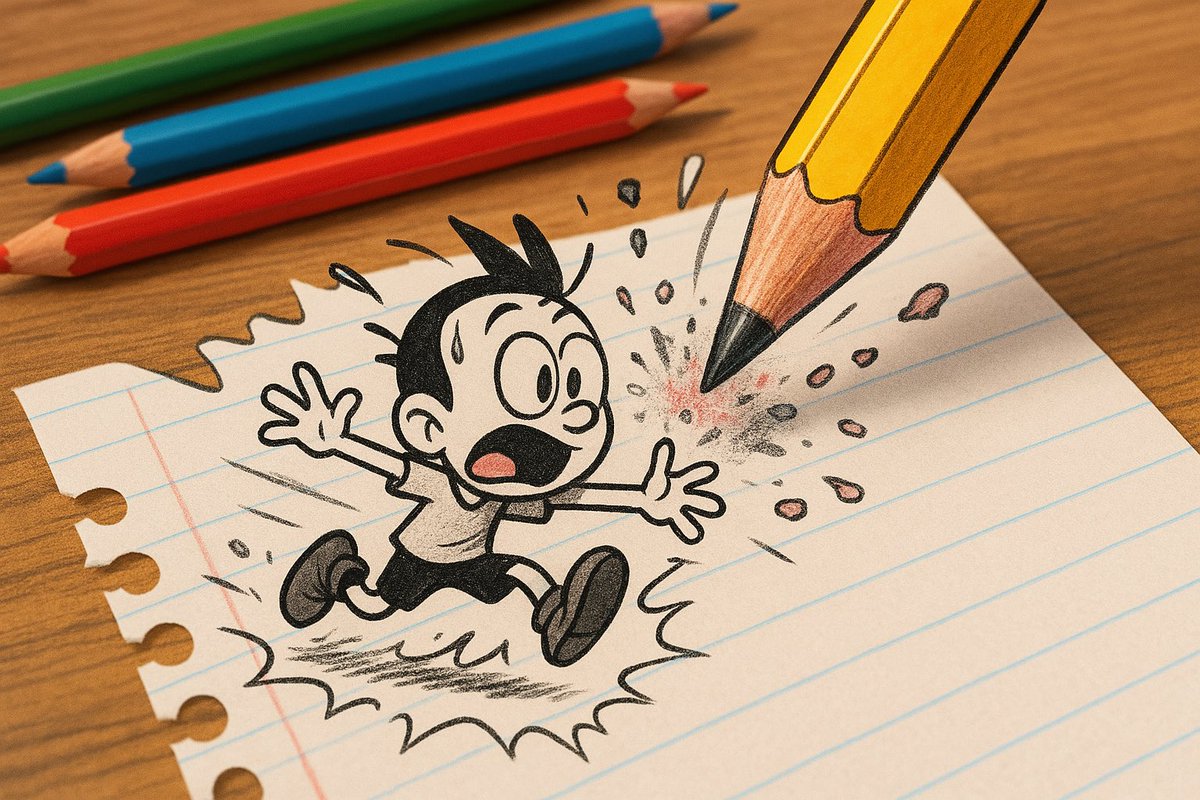 Little cartoon characters drawn on paper.