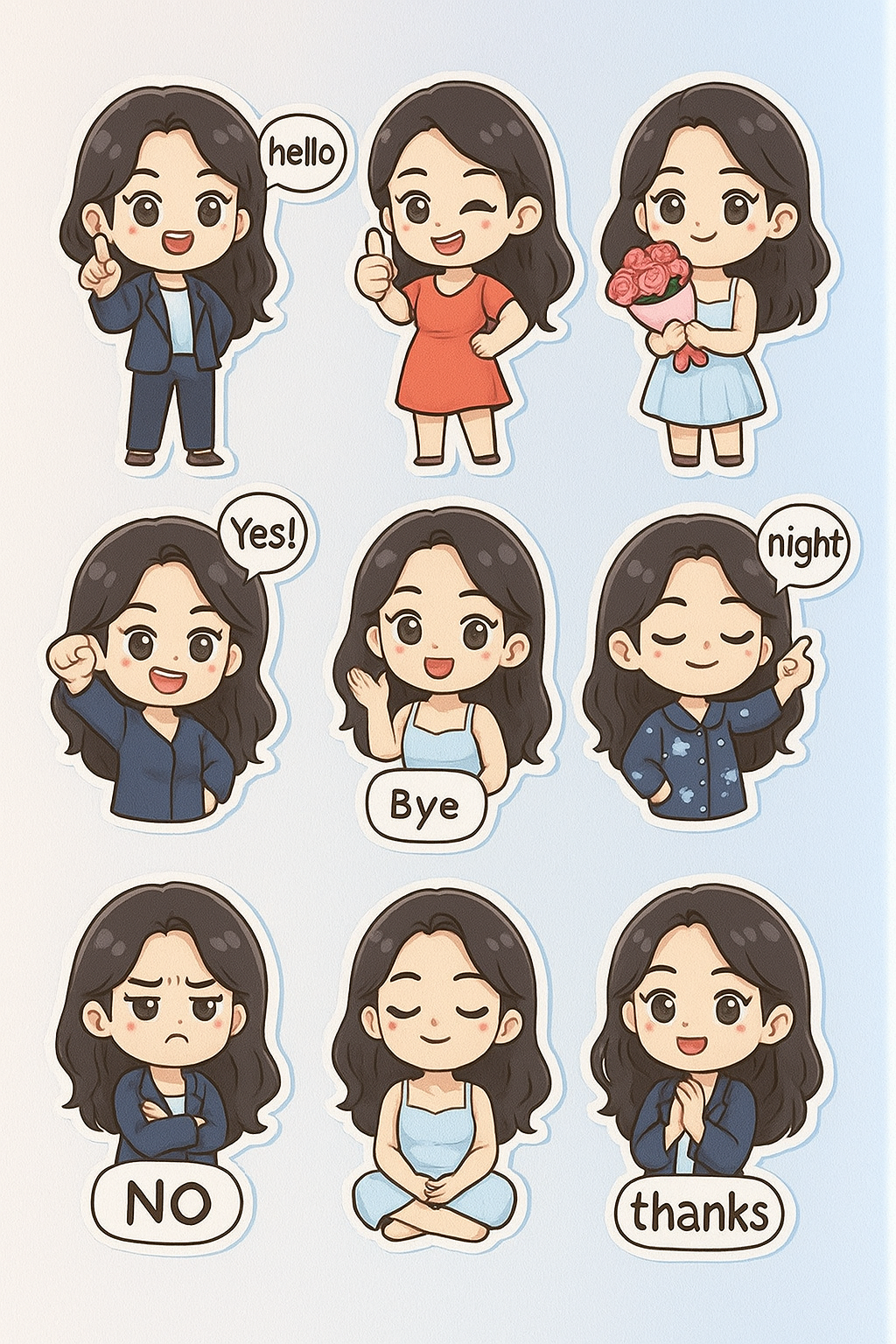 Nine-grid chibi-style stickers.