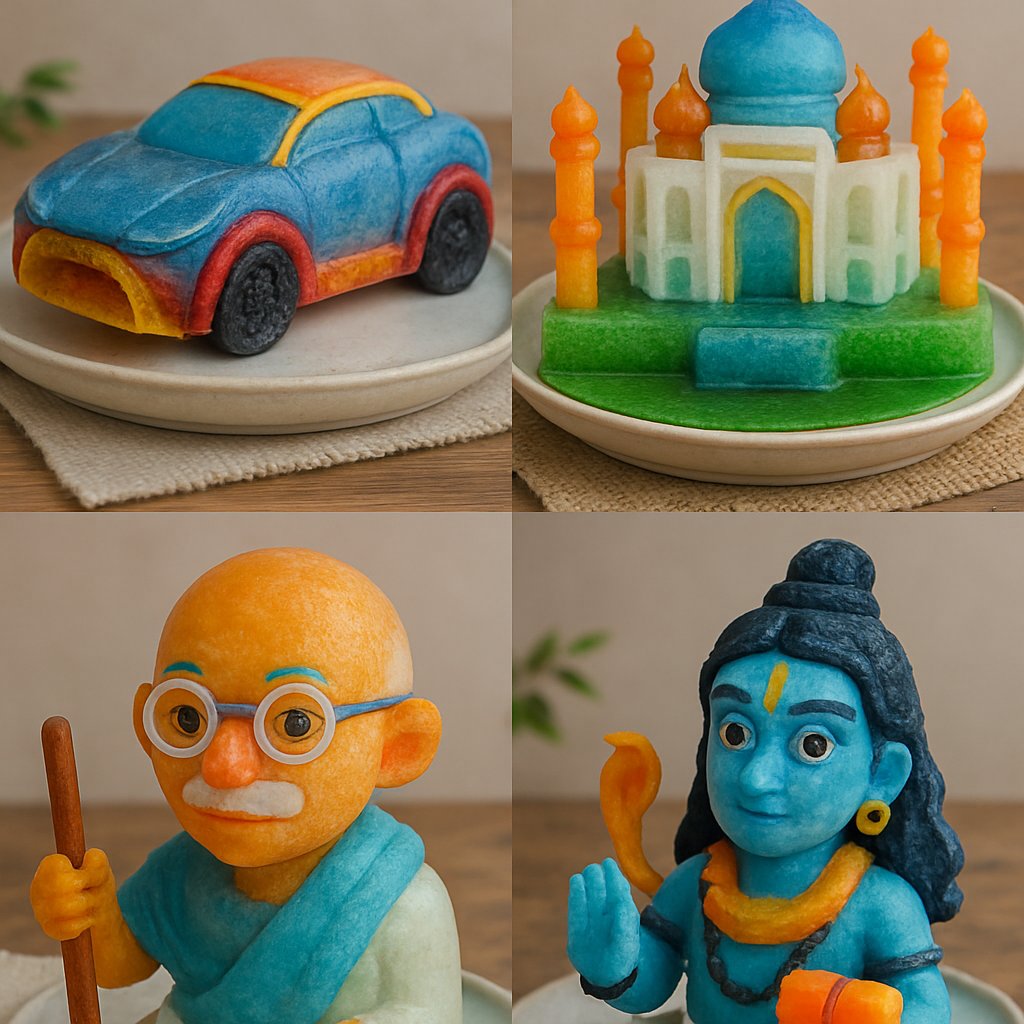 Colorful handmade sculptures.