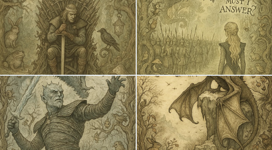 Fairy-tale illustrations in the Arthur Rackham style from the 1920s.
