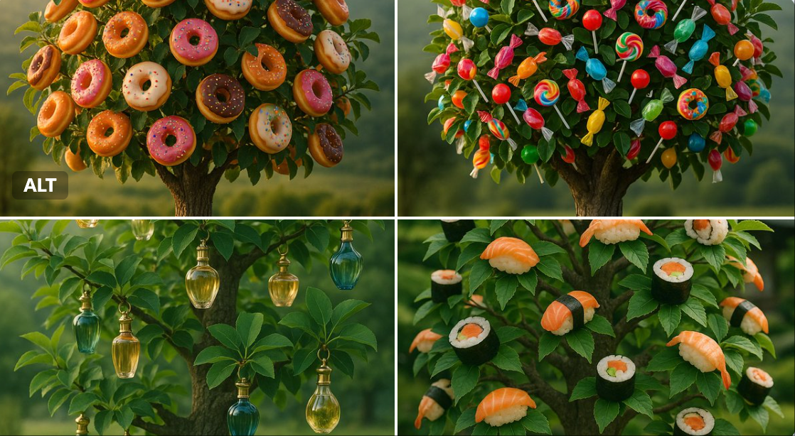 Products are hanging from the tree.