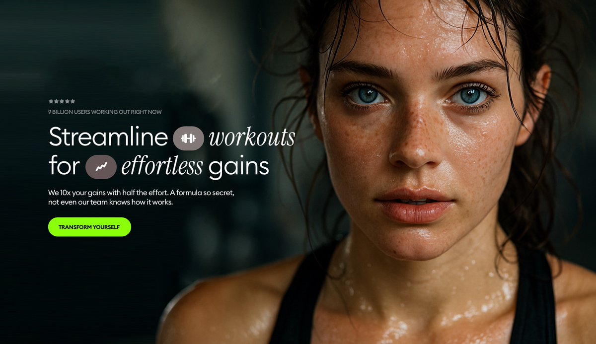 Brand landing page - close-up of a young woman's face after a workout.