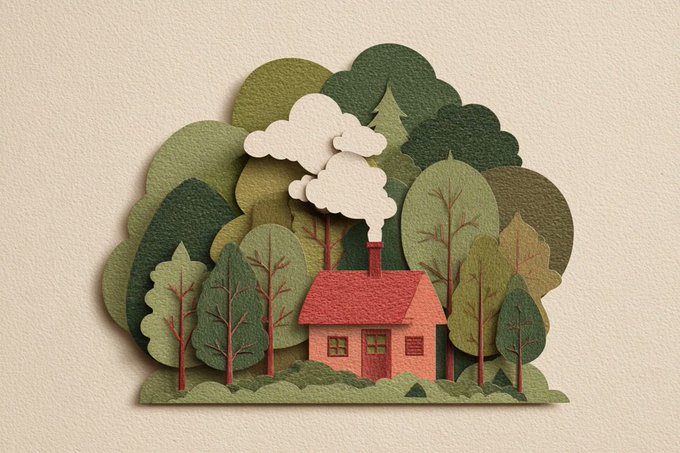 Layered paper-cut illustration.