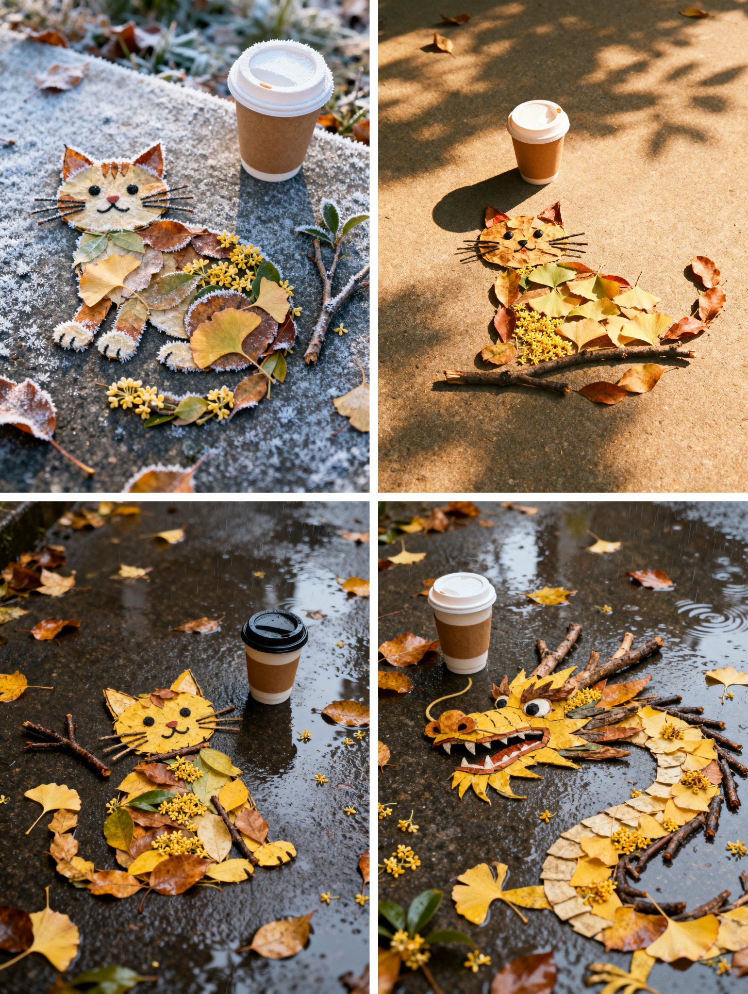 Autumn leaves form a pattern.