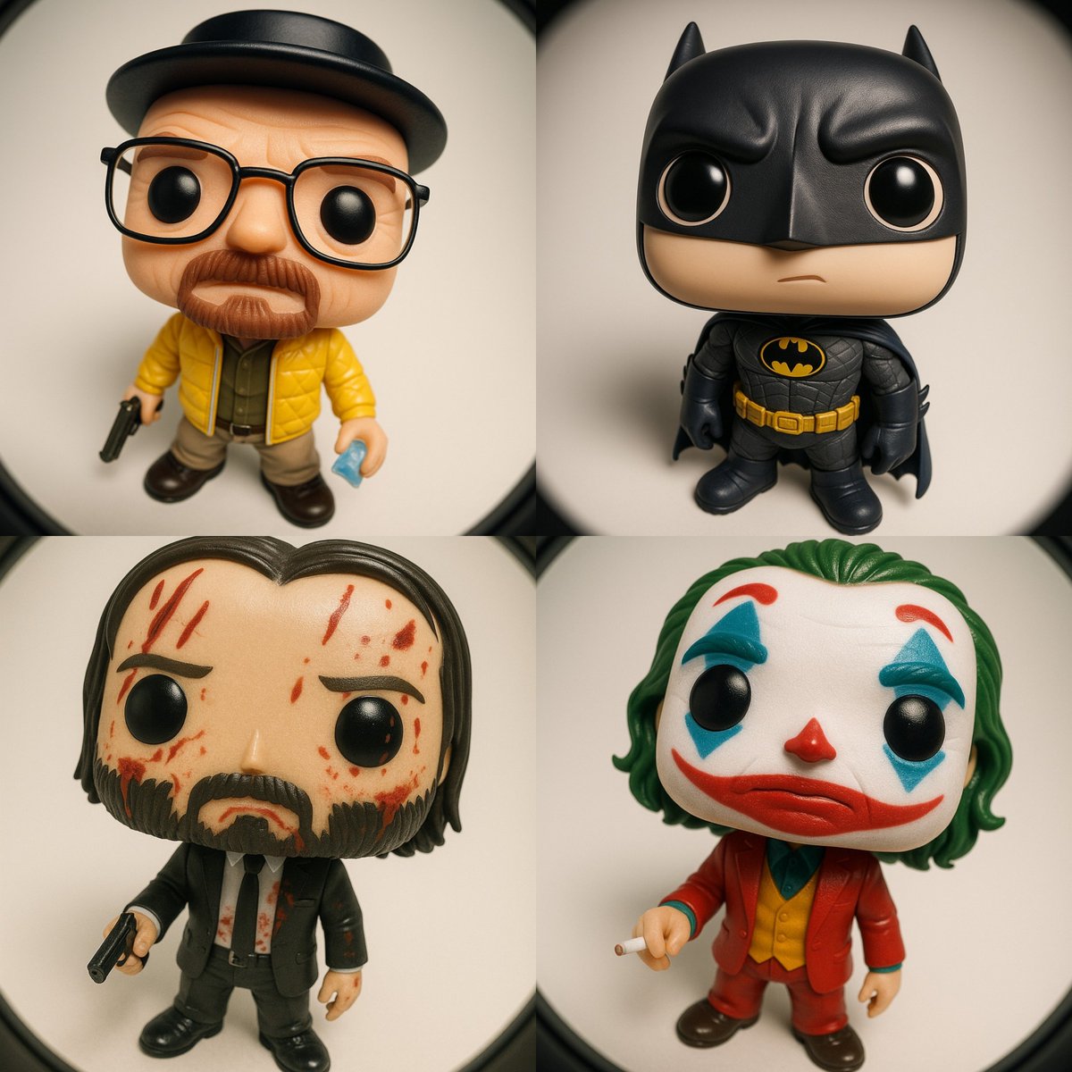 Funko Pop-style vinyl figures.