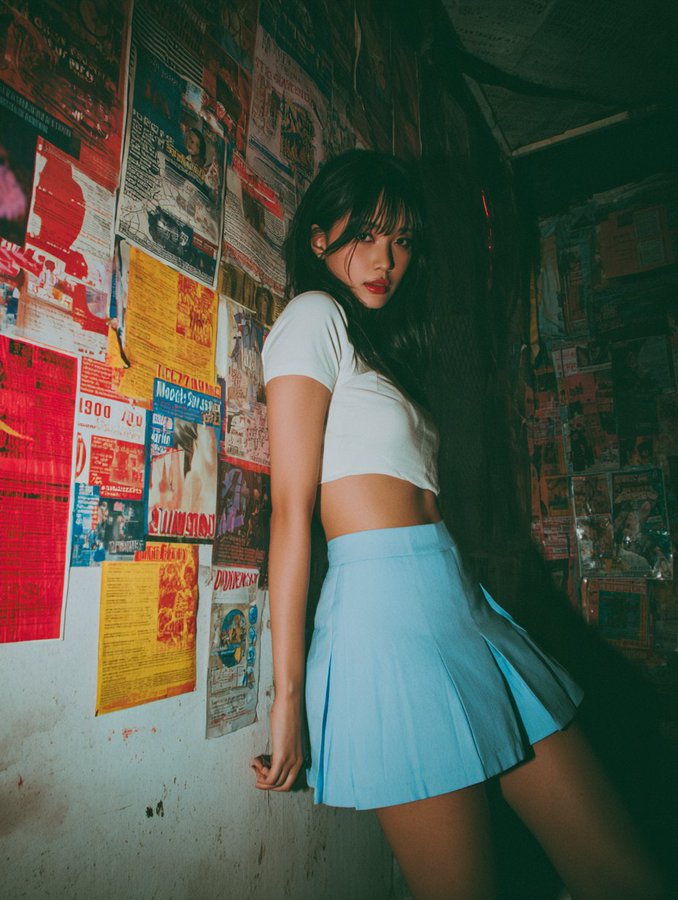 A beautiful woman in a pleated mini skirt.