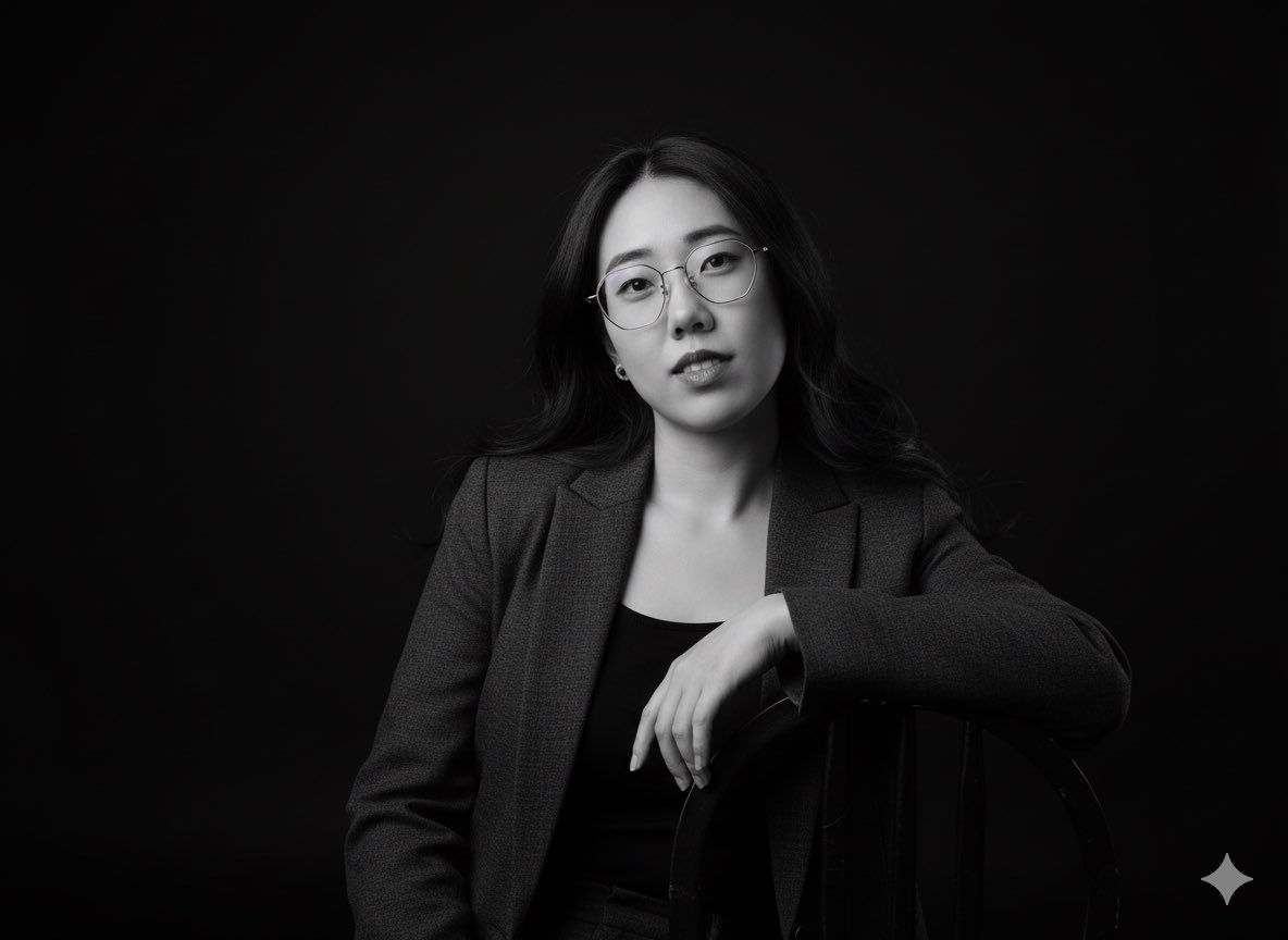 Hyperrealistic studio portrait.