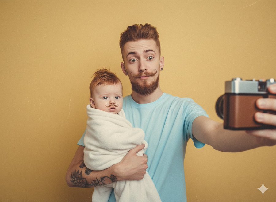 You're holding a retro-style selfie of your younger self.
