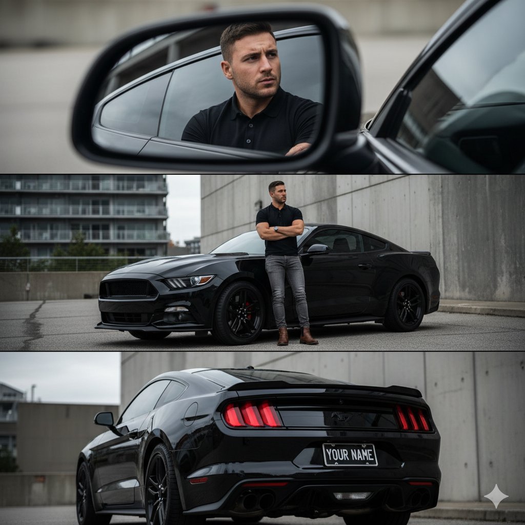 Three views of a person and a car.