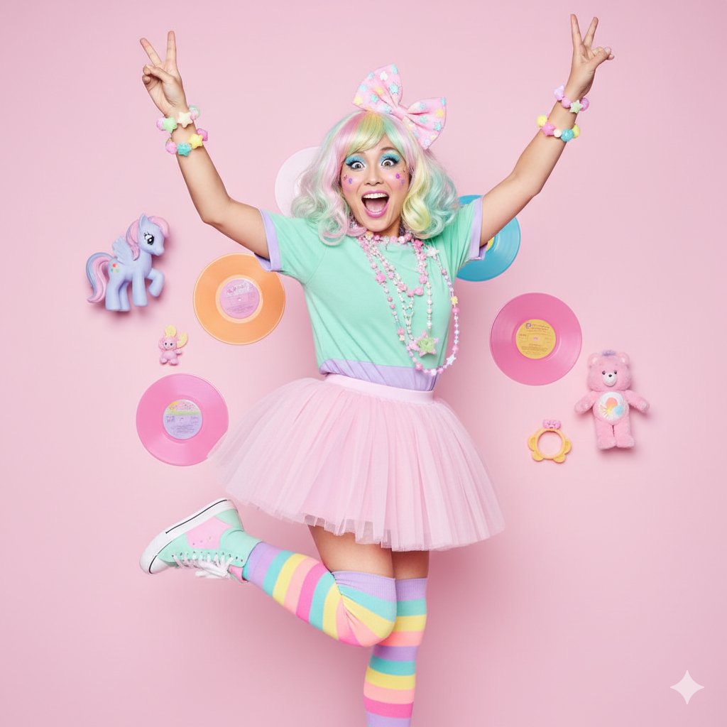 A girl with rainbow-colored hair.