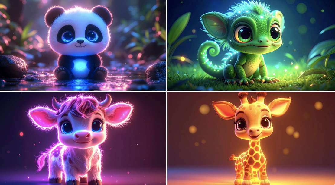 Cute neon-lit animals.