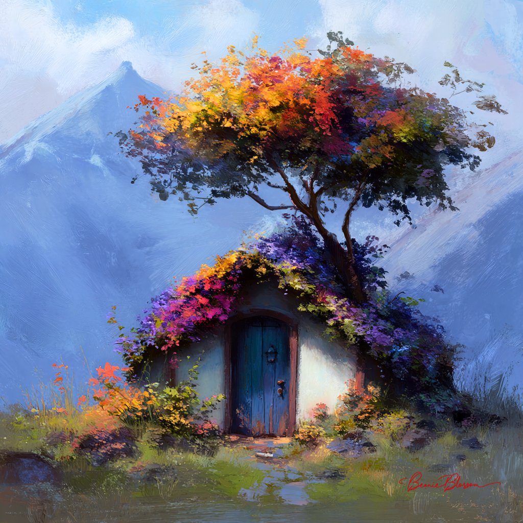 A small house made of fresh flowers.