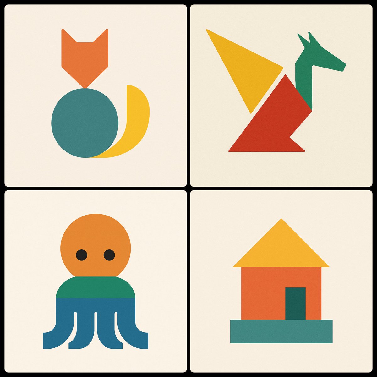 Three shapes and three colors.