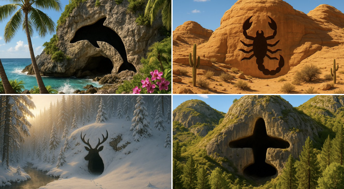 The shape of the scenic cave entrance.
