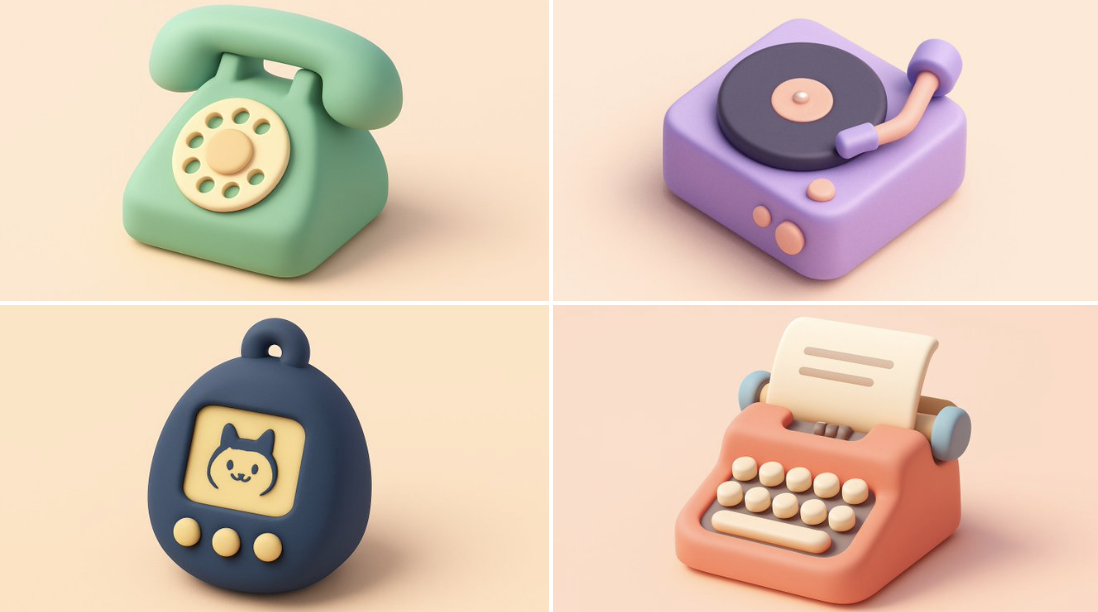 3D cute pastel clay icons.