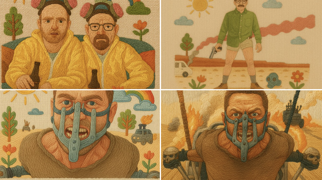 Embroidery illustration style.