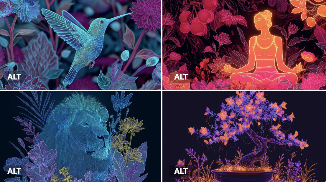 A harmonious neon floral illustration.