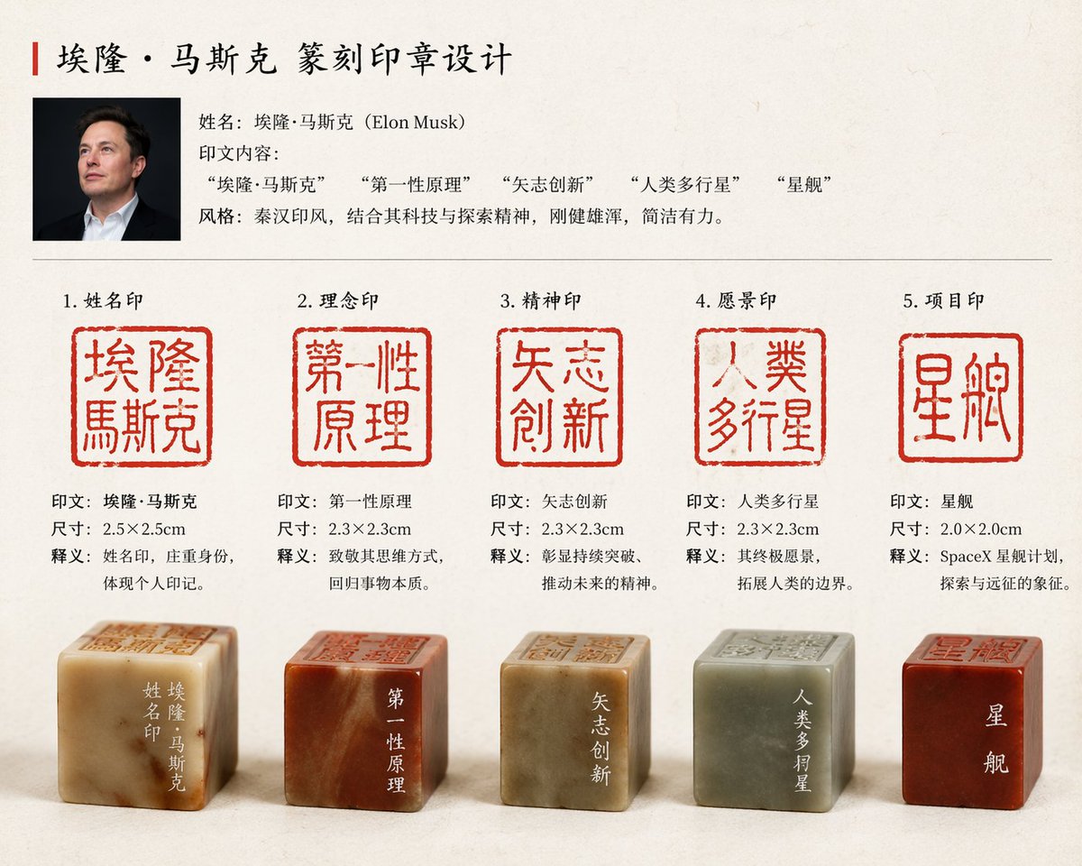 Design a set of seal carving stamps for "Elon Musk"