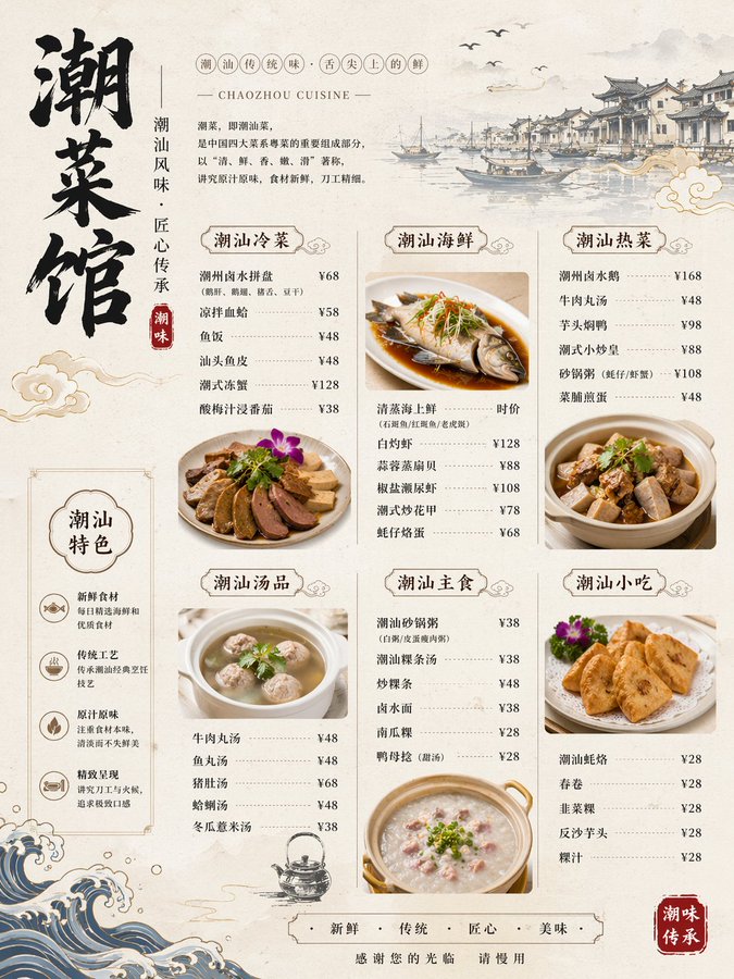 Generate a Teochew restaurant menu image