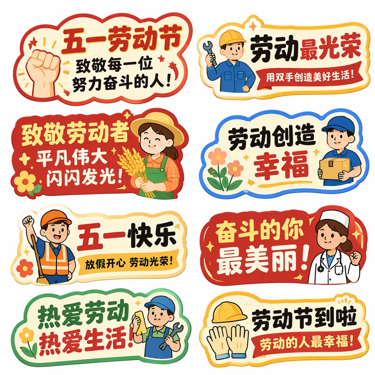 Generate a series of hand-held sign designs for May Day Labor Day
