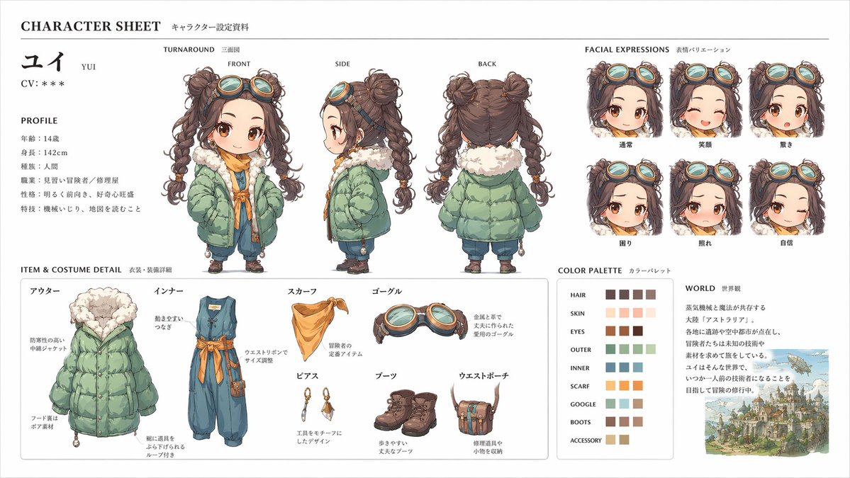 Based on this character and background, please create a character sheet like an officia...