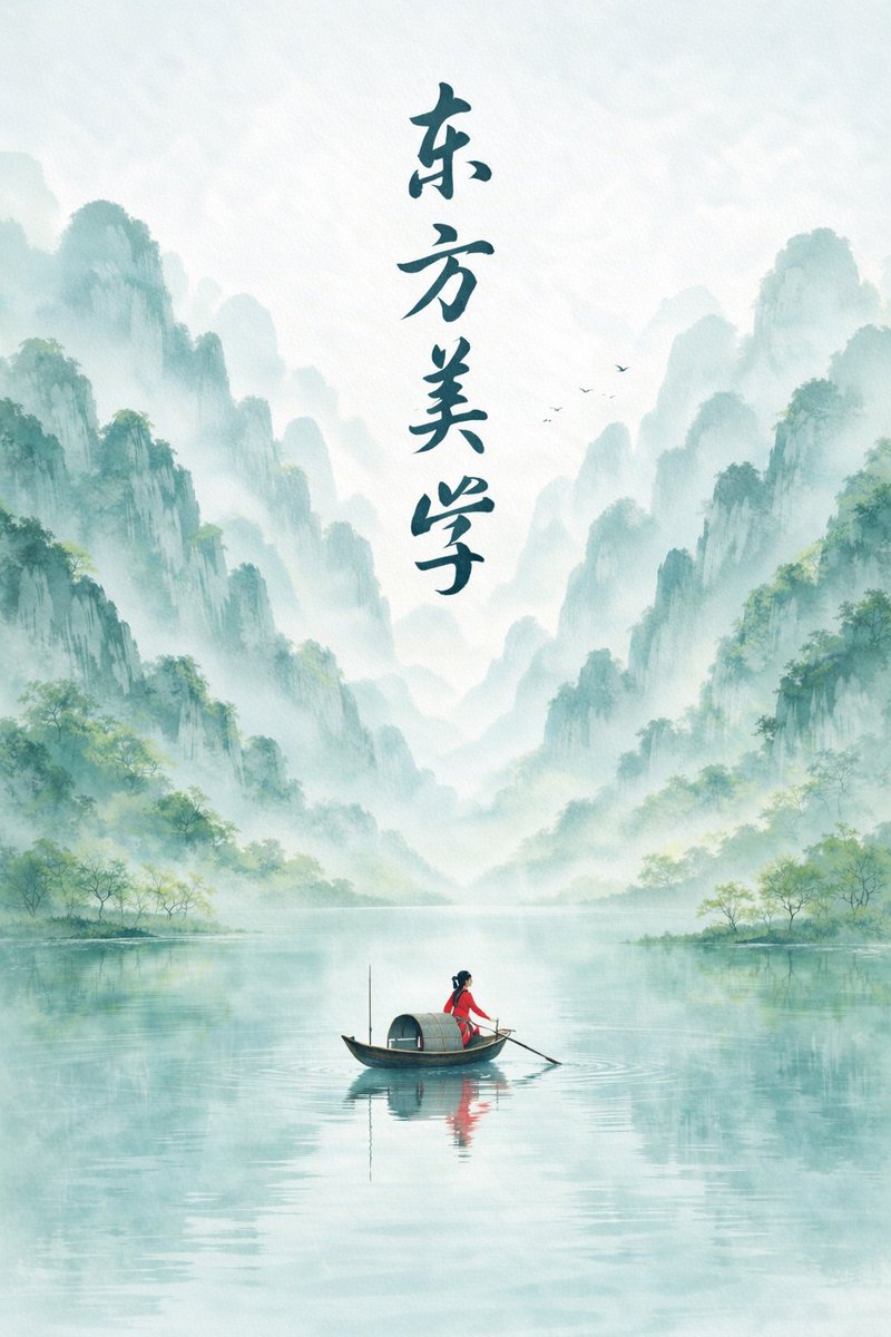 Neo-Chinese ink wash landscape poster, vertical 9:16 composition, Oriental minimalist a...