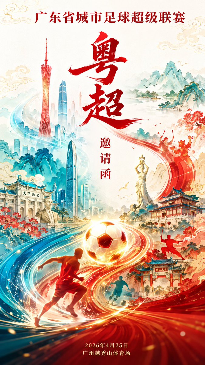 Guangdong Provincial City Football Super League (Yuechao) invitation poster design, asp...