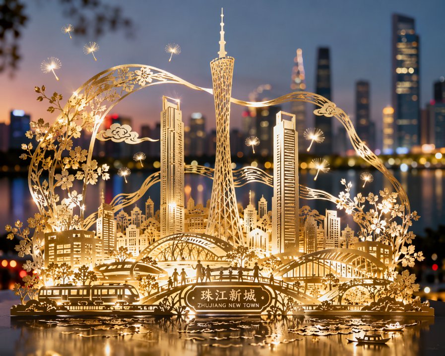 Paper-cut art inspired by the modern urban landscape of Zhujiang New Town, through exqu...
