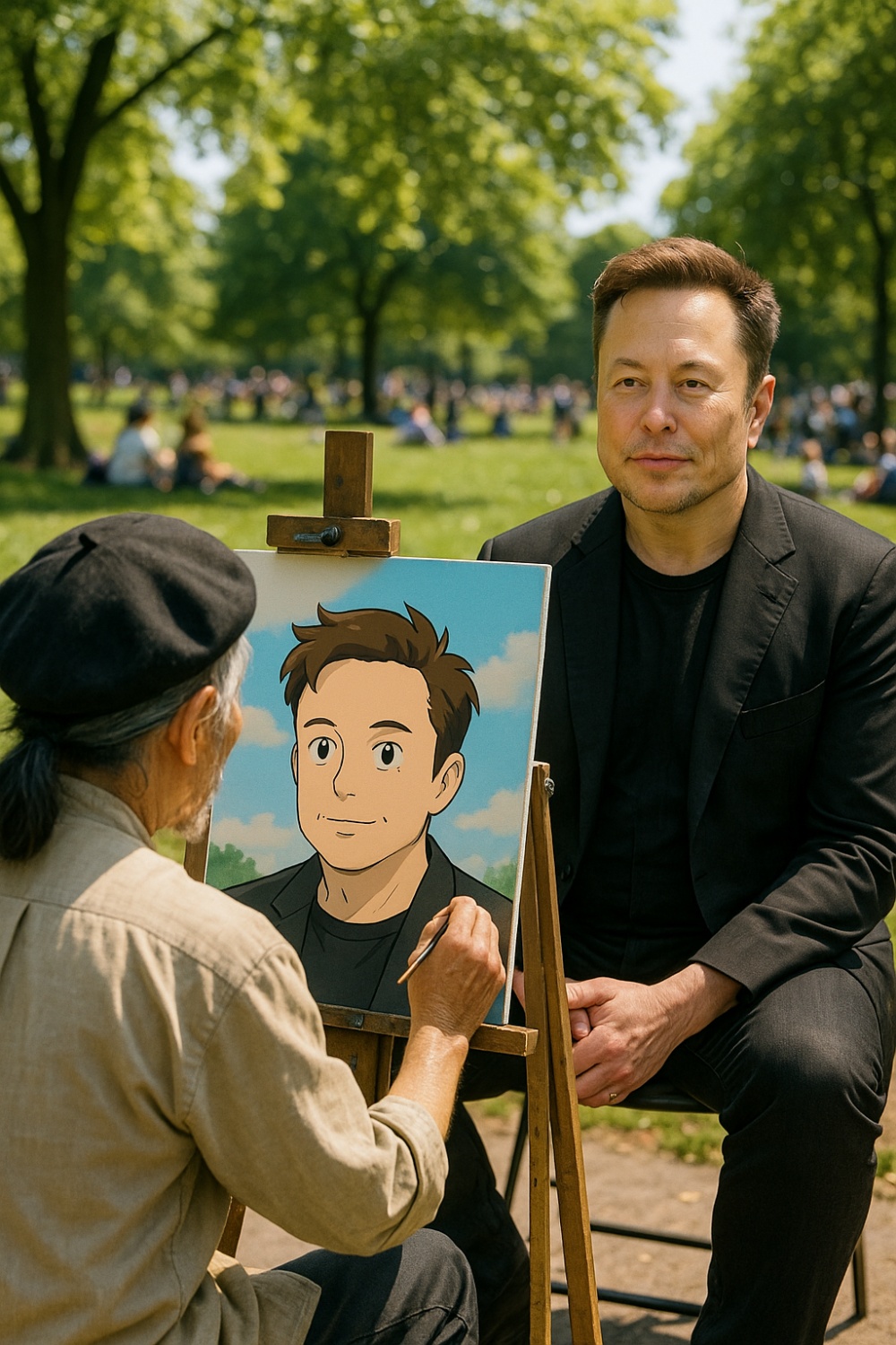 Elon Musk is painting in the park.