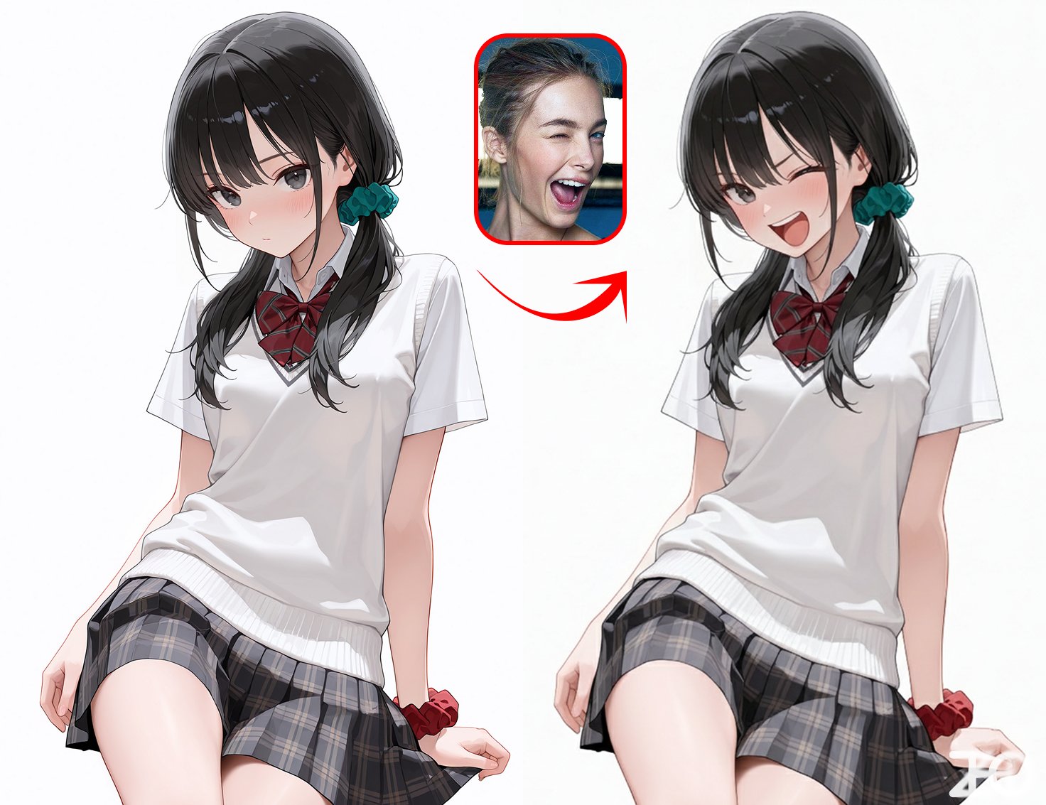 Use reference images to control the character's expressions.