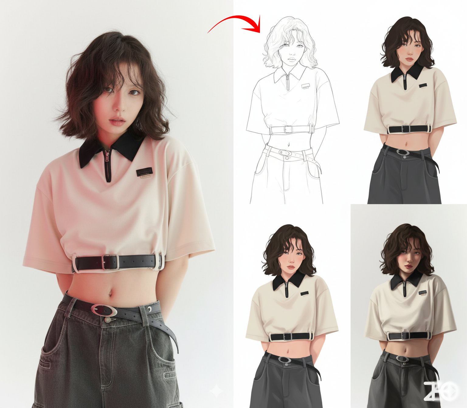 The four-panel illustration process.