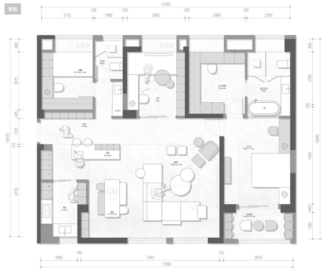 3D rendering of a floor plan.
