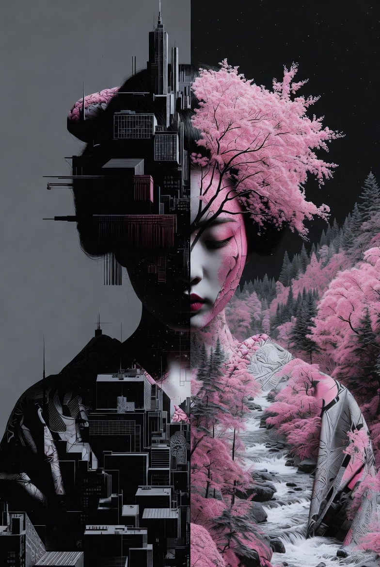 The Art of Double Exposure: The Beauty of the Contrast Between Modern Humans and Nature