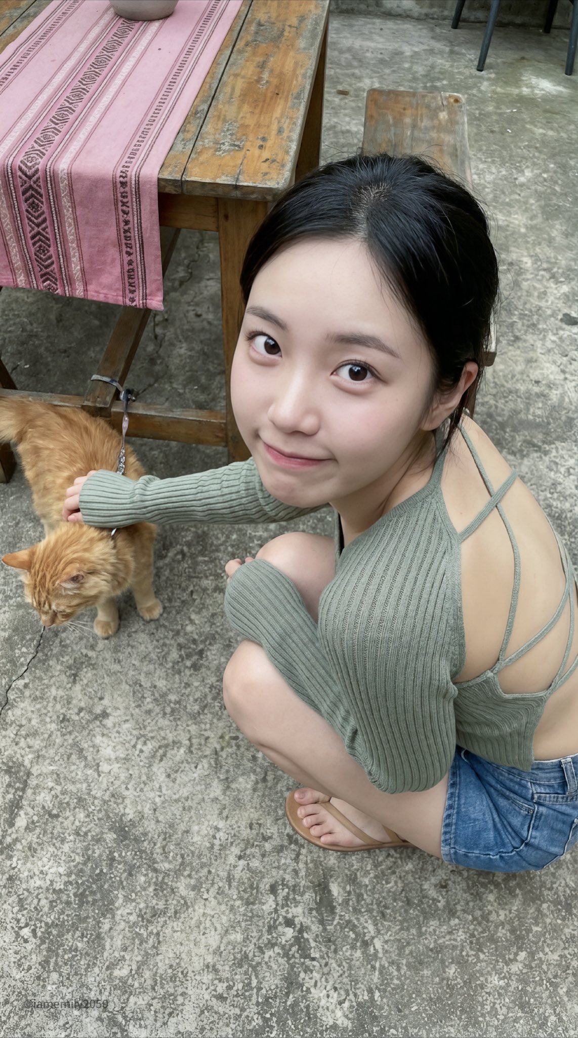 Youthful and Playful: Adorable Moments in Natural Light and Interaction with a Cat