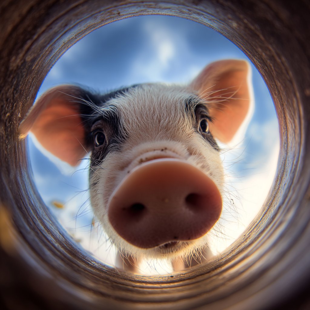 Extreme-angle photography of cute animals inside bowls.
