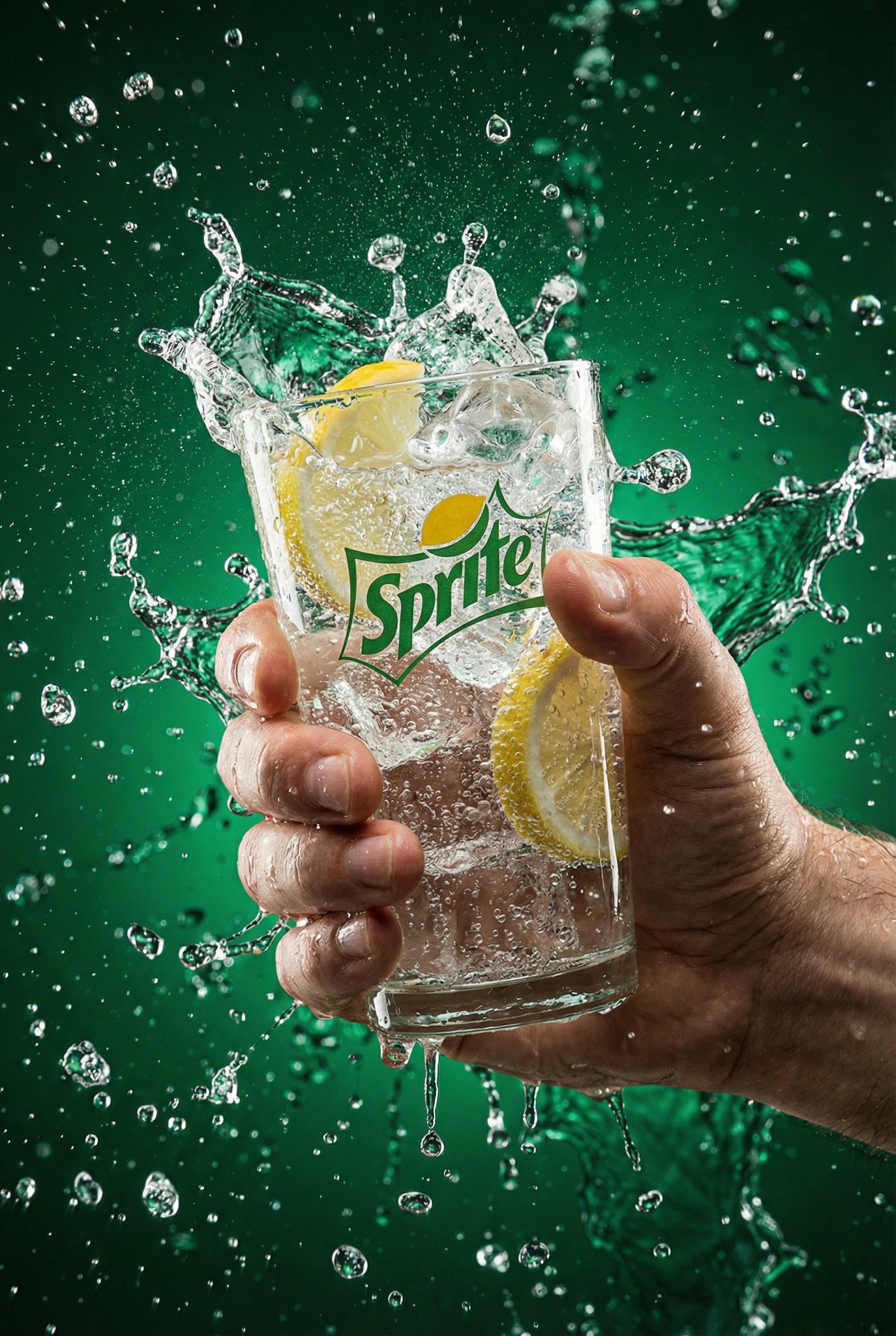 Freeze-frame of an ultra-cold cola splash: a high-end, commercial-photography-grade moment of the water splash.
