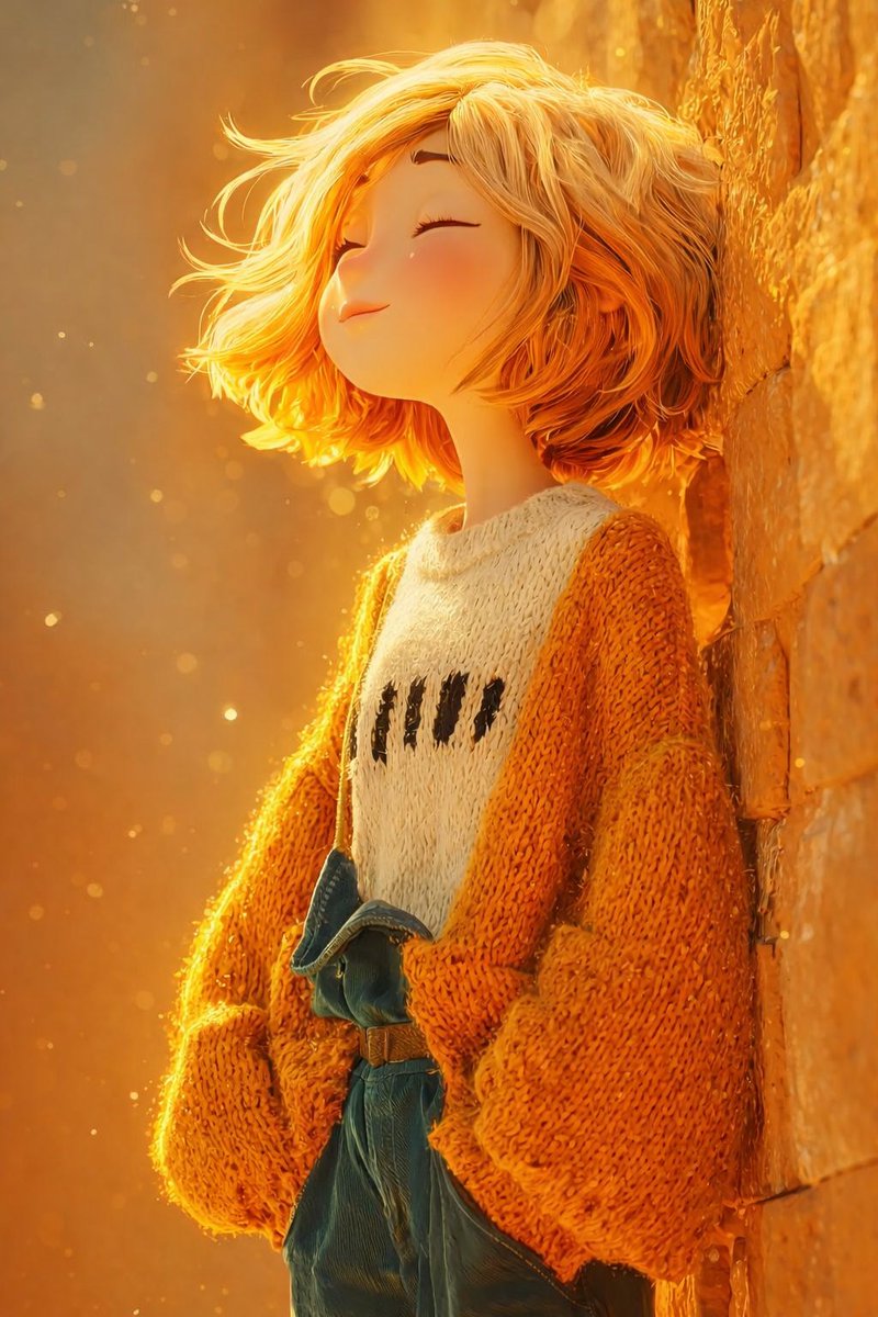 The scene is lit by warm golden hour sunlight, with glowing d... 2