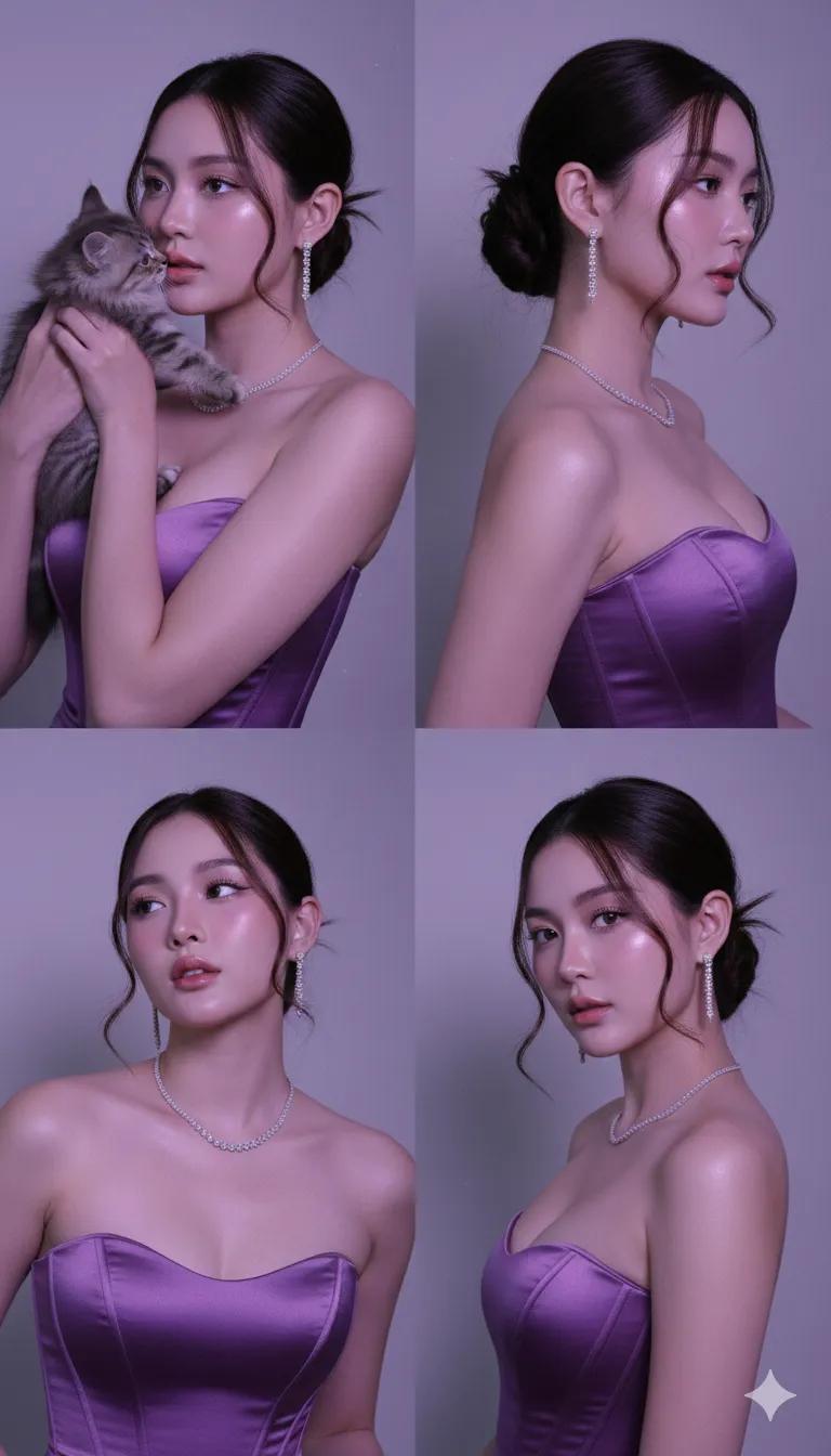 A Purple Moment in the Silence: A Four-Panel Collage of Cinematic Elegance and Identity Fixation