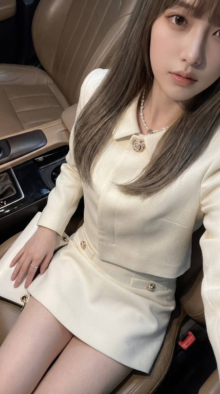 A moment of quiet luxury inside the car: elegance and confidence captured from a high-angle shot.
