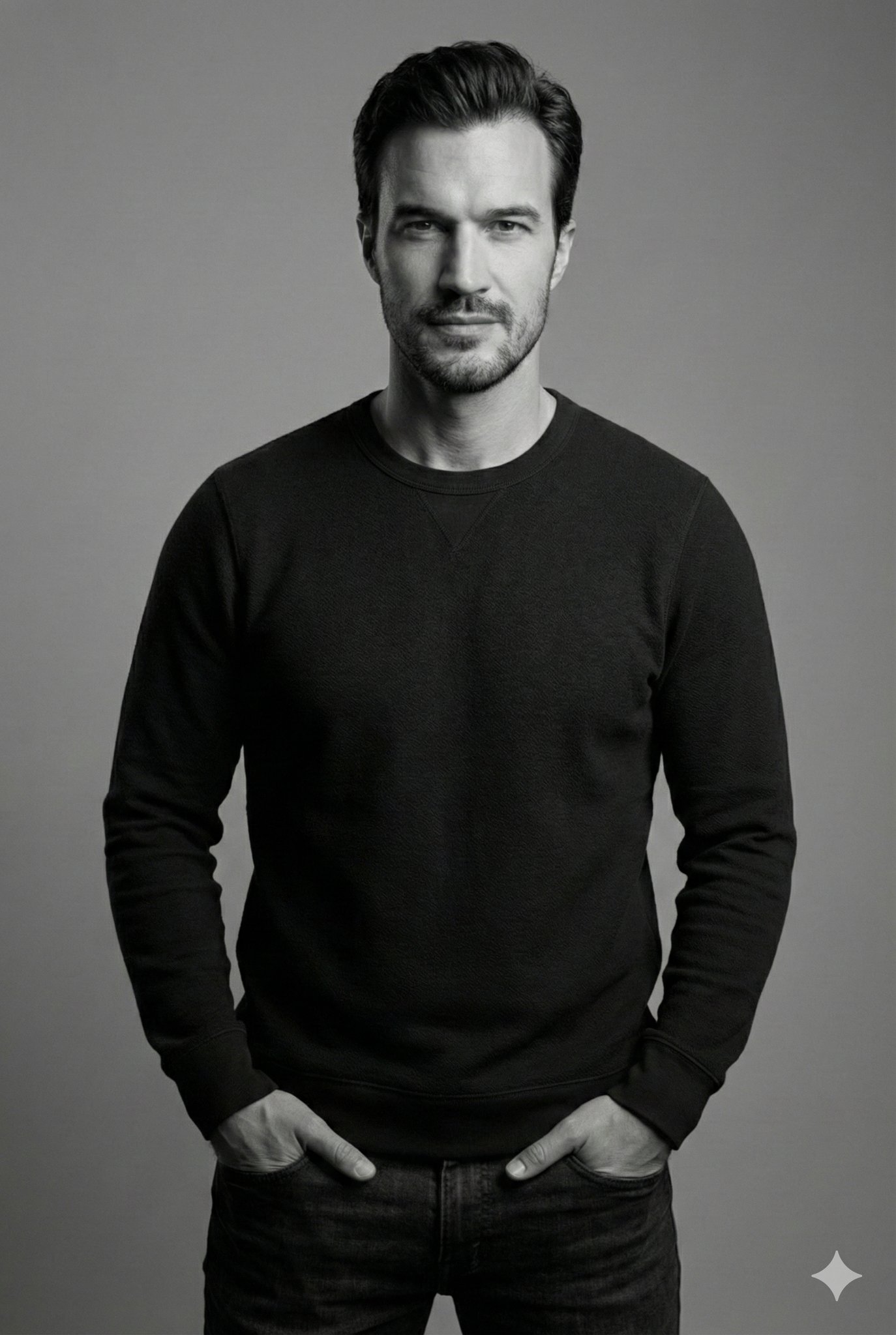 "style": "monochrome studio portrait", 2