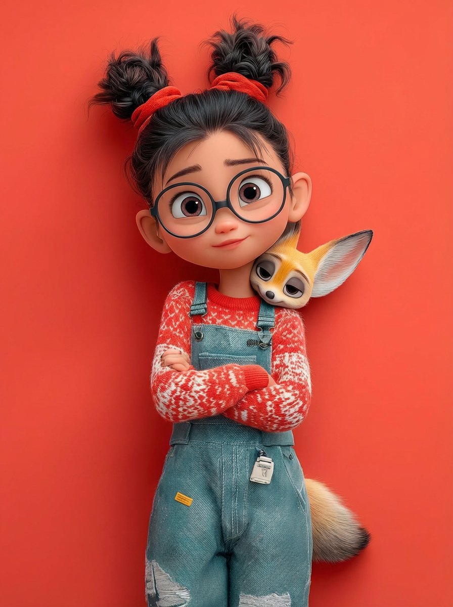 A cute 3D Pixar style character portrait of a little girl wit...