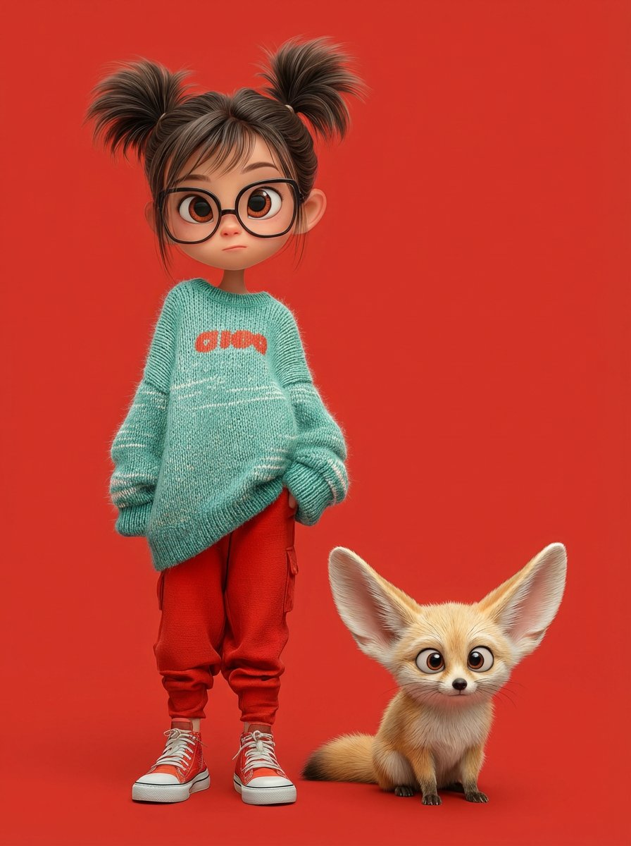 A cute 3D Pixar style character portrait of a little girl wit... 2