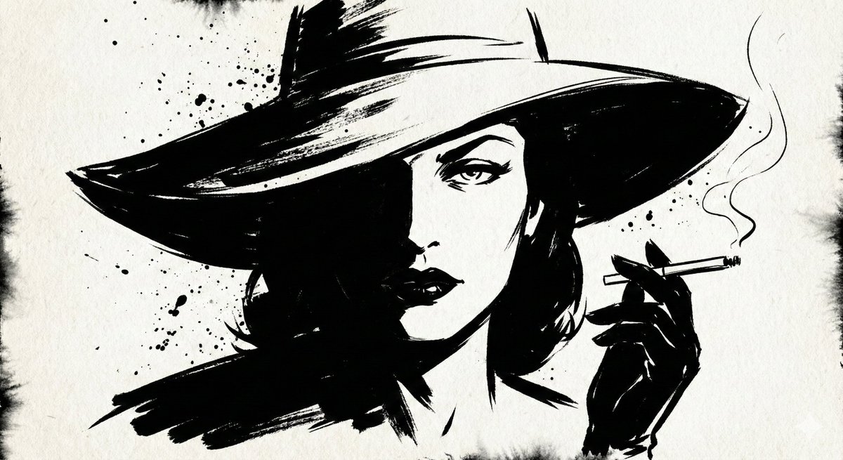 A high contrast ink noir portrait of [SUBJECT], illustrated e...