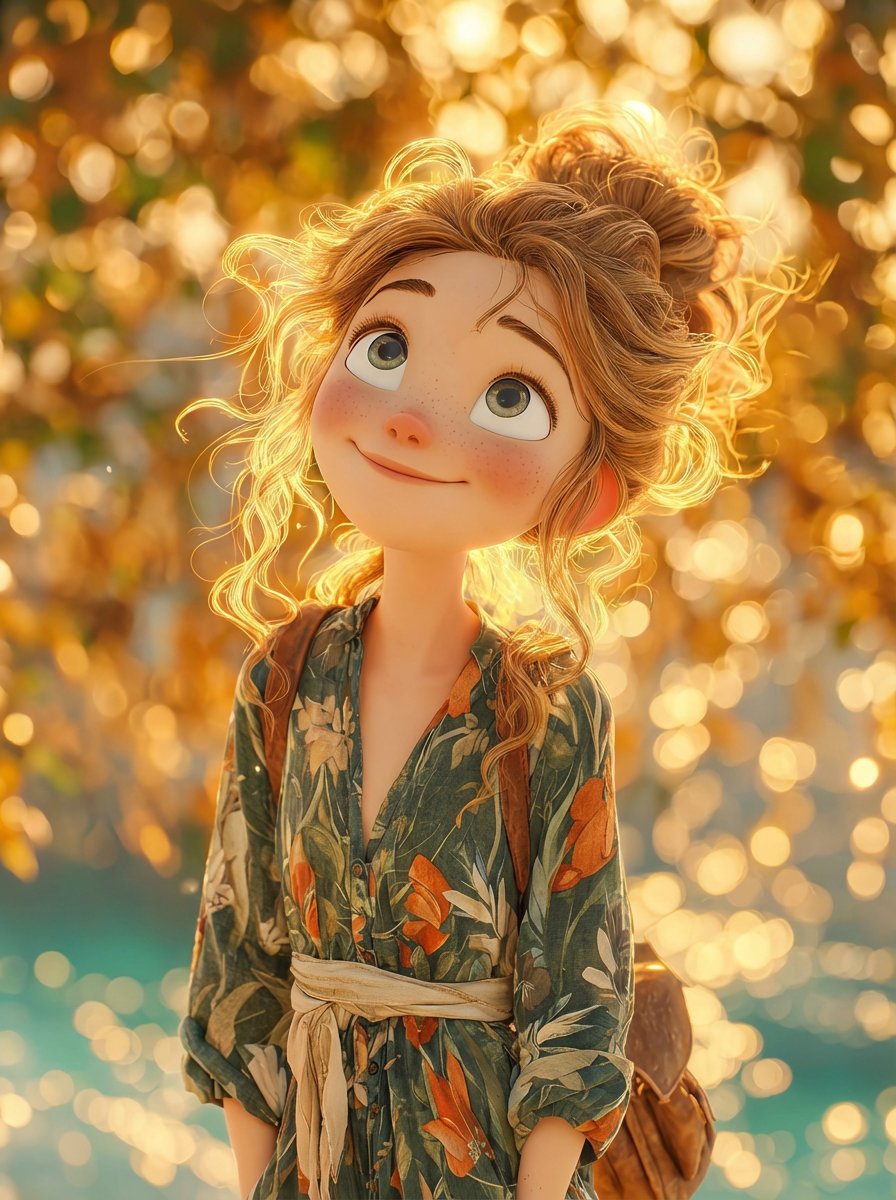 A dreamy, cinematic 3D animated girl with big expressive eyes... 2
